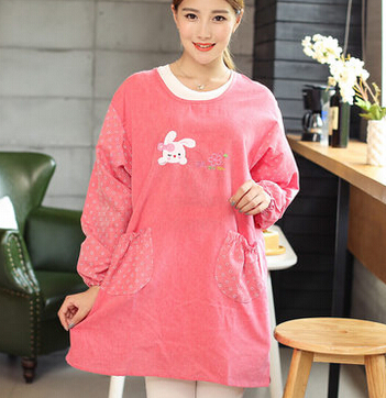 韩版时尚围裙长袖围裙定制工作服围裙可爱纯棉家居罩衣图3