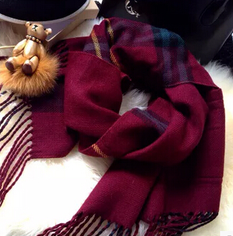 酒红格子围巾保暖披肩图2