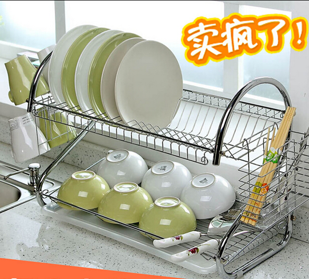 不锈钢色沥水架S型碗碟厨房放盘子碗的架子装碗筷滴水收纳置物架图1