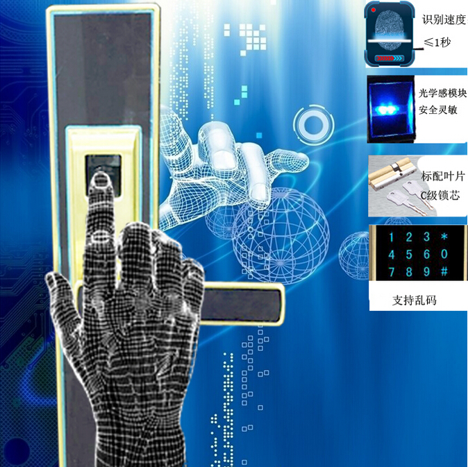 通用型木门防盗门电子智能门锁 指纹加密码加C级钥匙指纹密码锁图2