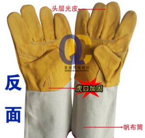长款电焊手套 帆布光皮 防护手套图2