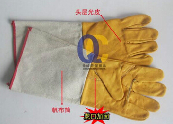 长款电焊手套 帆布光皮 防护手套图3