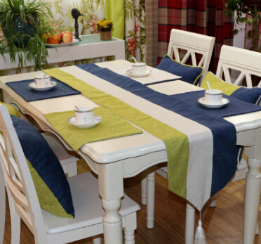 新款上市 地中海彩色棉麻拼接桌旗 餐桌桌巾 桌布定制批发