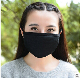 女士冬季保暖口罩 纯黑色防尘防护口罩图3