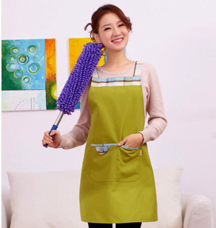 韩版时尚家居厨房工作围裙女款红色绿色居家围裙长款