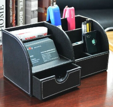 皮革桌面多功能收纳盒 笔筒杂物整理 笔筒 办公用品