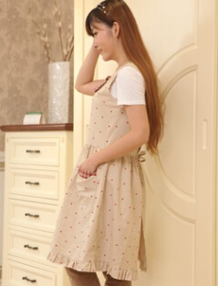 生产厂家全棉帆布围裙广告韩版米白围裙 成人罩衣长袖定制批发图2