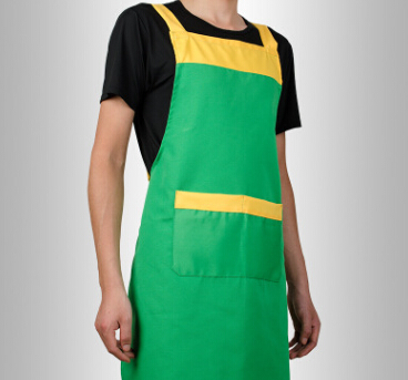 涤棉帆布围裙 黄绿拼接款 广告围裙定做logo图2
