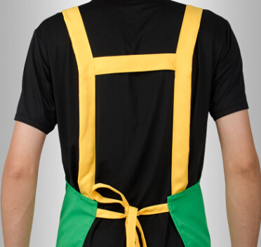 涤棉帆布围裙 黄绿拼接款 广告围裙定做logo图3