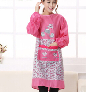 专业长袖围裙厂家高档家居韩版全棉防水长袖围裙小单车成人罩衣图3