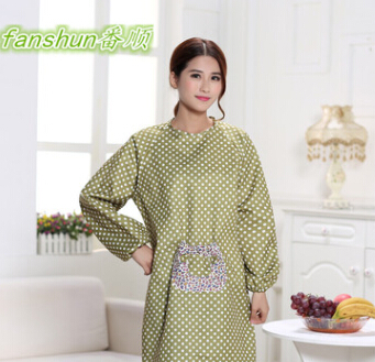 直供高档外贸韩版长袖围裙 全棉防水长袖围裙 成人罩衣 批发图2