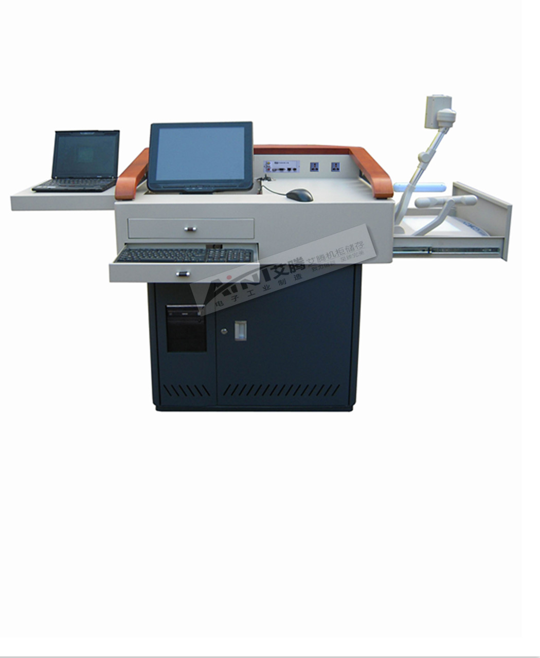 多媒体钢制讲台 多媒体教学讲台 木扶手讲台图3