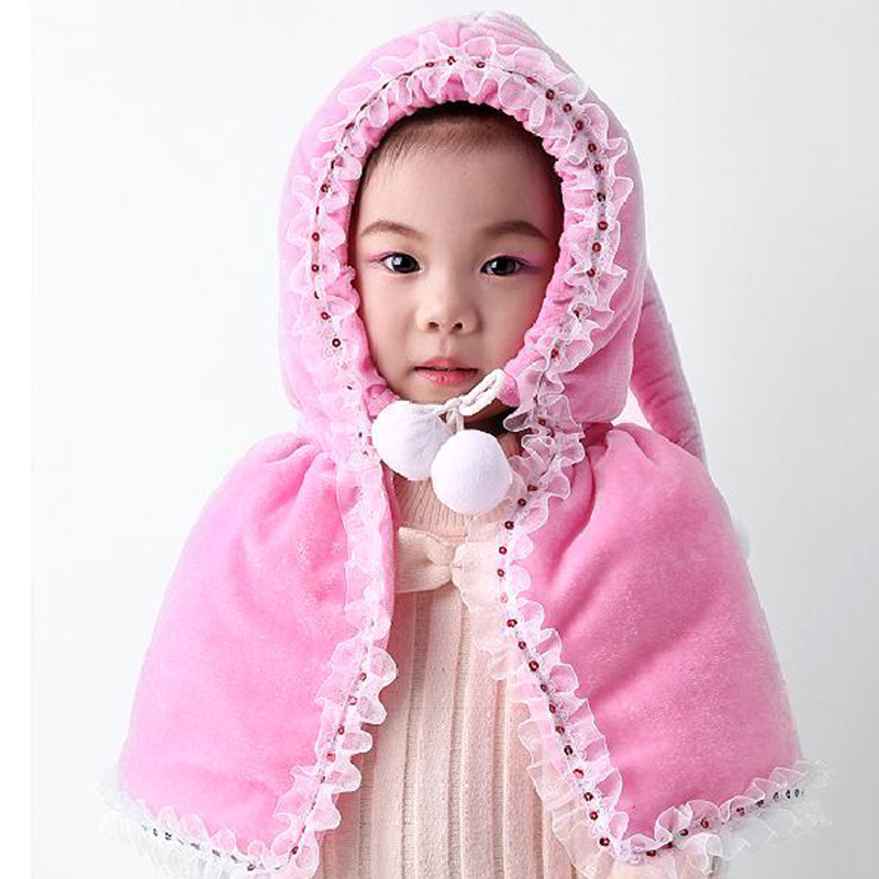 韩版儿童秋冬保暖披肩服饰配件 棉质披风圣诞帽子定制批发