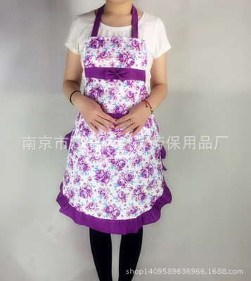 可爱家居厨房围裙韩版时尚无袖玫瑰花围裙 成人罩衣工作服反穿衣