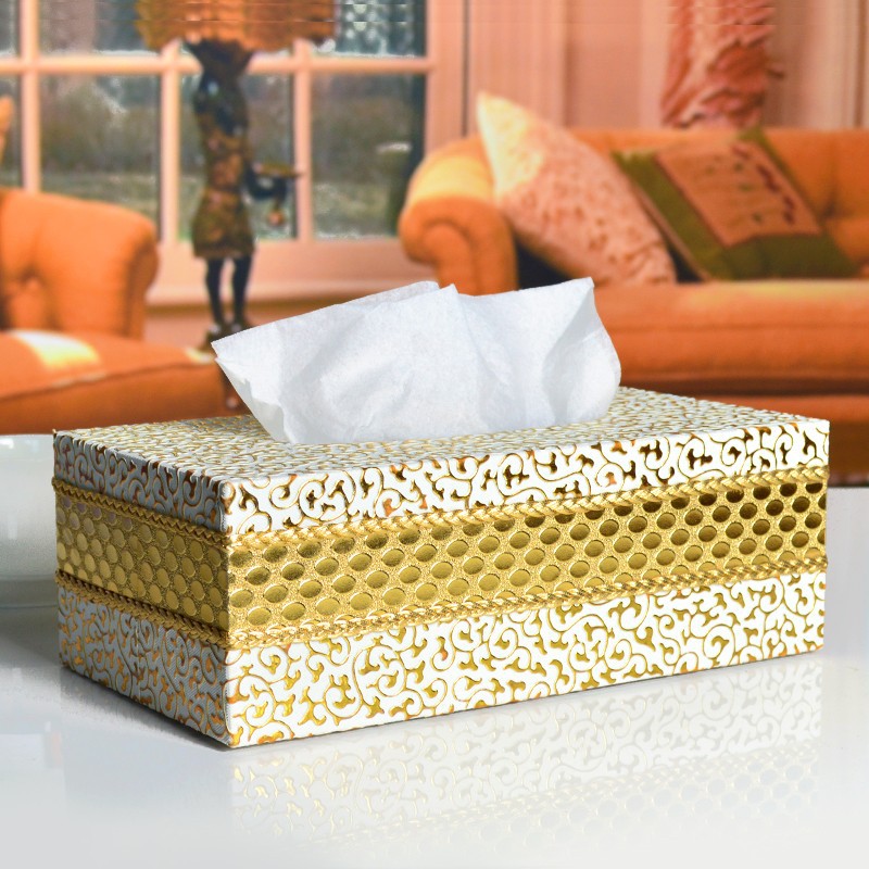 高档创意金色雕花皮革纸巾盒 家用餐巾纸盒批发 纸抽盒抽纸盒