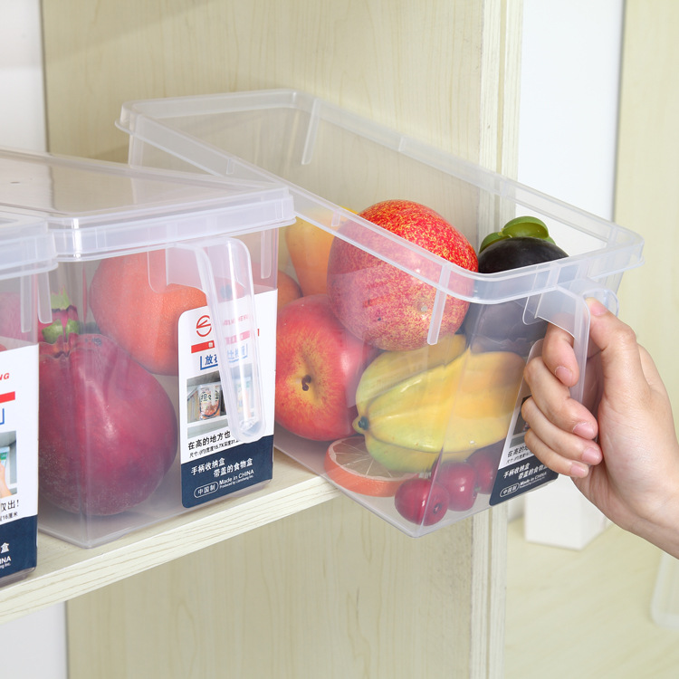 冰箱保鲜盒食品水果 蔬菜可叠加冷冻塑料手柄式带盖收纳盒批发