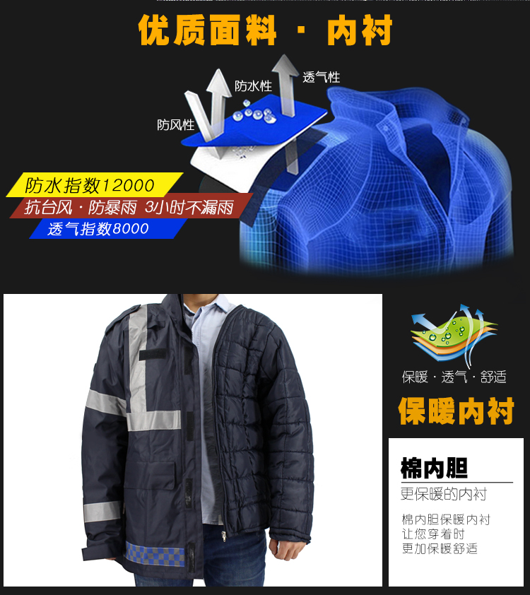 雨豹执勤藏青反光棉衣雨衣图2