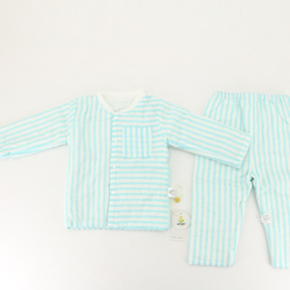 13纱布夹棉上衣裤拼色印花套装母婴用品纯棉长袖睡衣儿童空调衣服