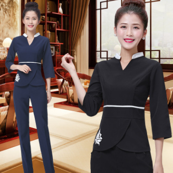 美容师工作服夏装裤装 2017新款修身职业套装足疗足浴技师工作服图3