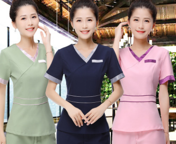 2018新美容师工作服连衣裙 商务工作服美容师 短袖修身工作服装图3