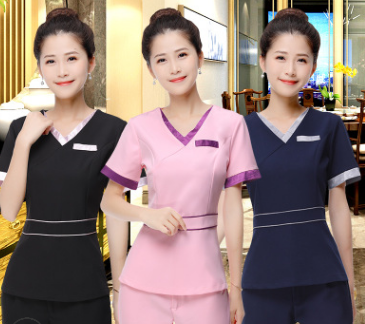 2018新美容师工作服连衣裙 商务工作服美容师 短袖修身工作服装图2