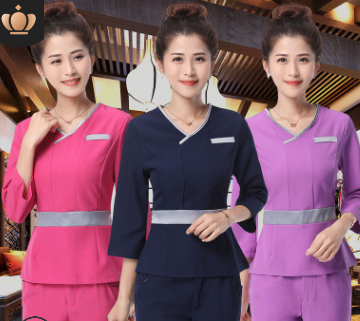美容院工作服秋冬装化妆品养生馆足疗足浴技师工作服美容师服装图1