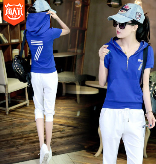 夏季新款幼儿园教师园服休闲运动套装女七分裤跑步服两件套女装图2