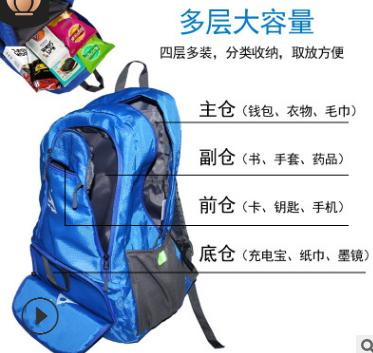 跨境新款户外旅行折叠包 轻便休闲运动双肩包徒步登山旅行背包图3