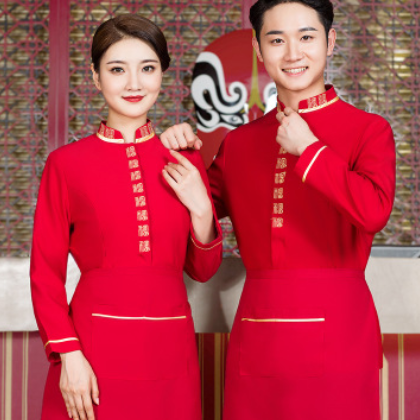 酒店工作服秋冬装加厚火锅店中餐厅饭店餐饮服务员工作服长袖加厚图2