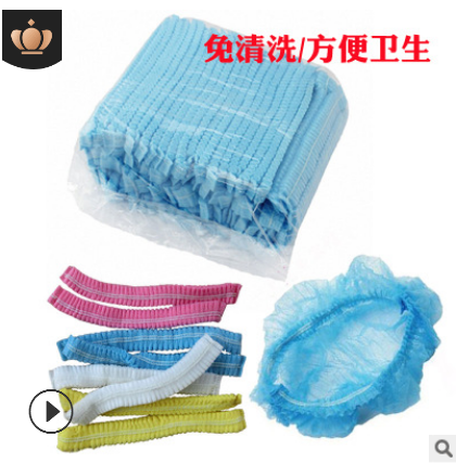 一次性帽子防尘头套厨师工作圆帽双筋条形发帽无纺布无尘厨房头罩图2