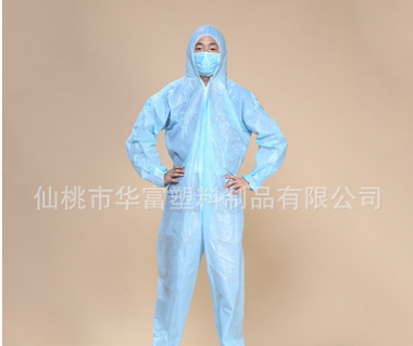 蓝色覆膜防护服单扁半腰筋 防污染 防油一次性PP+PE无纺布衣服