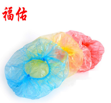 福佑 一次性浴帽 条形塑料防水加厚酒店宾馆pe染发浴帽厂家批发图3