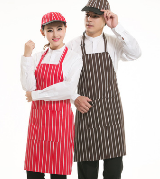 超市服务员工作服围裙酒店火锅餐厅厨师围裙挂脖男女条纹定制围裙