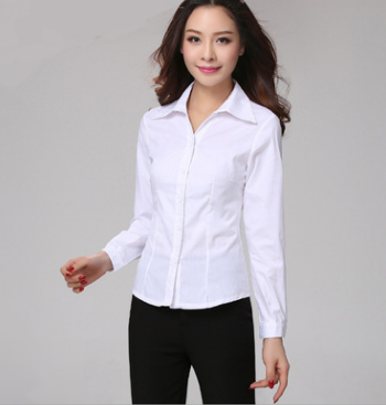 2019新款女式长袖白衬衫 女商务修身免烫职业衬衣绣logo一件代发