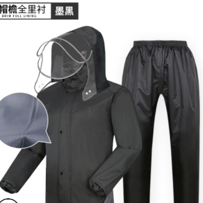 库存时尚运动款雨衣成人摩托车户外防水分体大帽檐雨衣雨裤套装图3