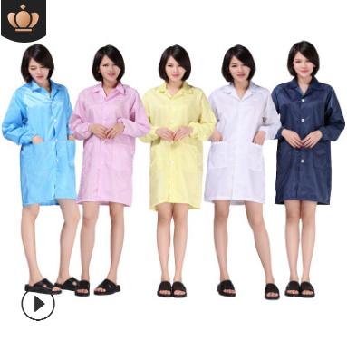 防静电服长袖大褂白色蓝色条纹防静电洁净服翻领防静电服厂家批发
