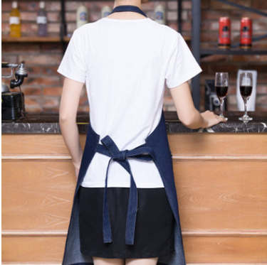 咖啡师韩版西餐厅酒吧真皮工作服时尚牛仔围裙绘画定制LOGO印字