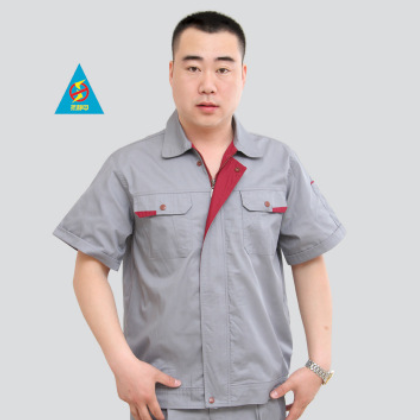 夏款短袖防静电涤棉细斜纹工作服套装 男女工厂车间劳保工装制服图2