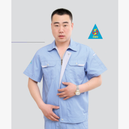 夏款短袖防静电涤棉细斜纹工作服套装 男女工厂车间劳保工装制服图3