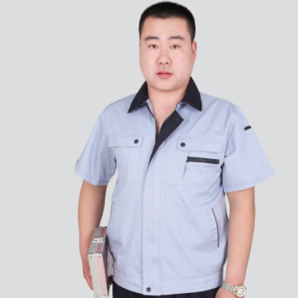 全袖工艺涤棉细斜纹夏款工作服套装 工厂车间劳保工装制服图2