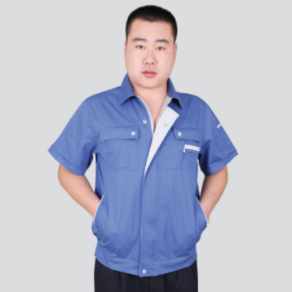 全袖工艺涤棉细斜纹夏款工作服套装 工厂车间劳保工装制服图3