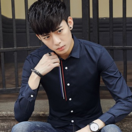 春秋季韩版修身男士长袖衬衣休闲百搭刺绣男式衬衫定制贴牌加工厂图2