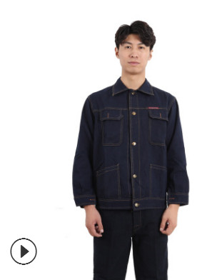 牛仔工作服套装 电焊男长袖拉链汽修工装制服 防尘服图2