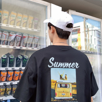2019新款短袖男t恤ins港风情侣装夏季潮流纯棉宽松打底半袖上衣男图2