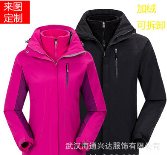加绒加厚定做L0GO冬季户外保暖工作服情侣三合一冲锋衣防风防水冲图3