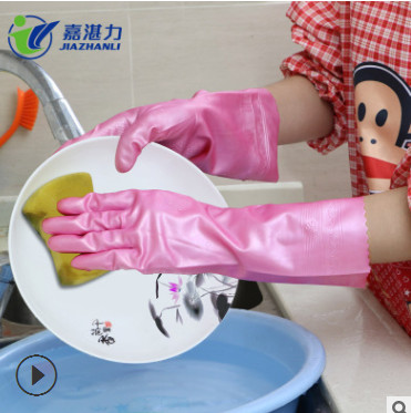 厂家直销防水家务清洁手套 防油厨房洗碗洗衣服家用橡胶手套图2