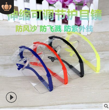 防风沙伸缩腿防护眼镜 防尘打磨劳保眼镜 防溅防冲击蓝白护目眼镜图2