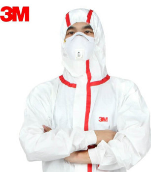 3M4565白色带帽红色胶条防护服连体防尘服防颗粒物防液体喷溅图2