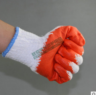 厂家直销 浸胶劳保手套 漂白棉纱涂挂胶皮防护出口乳胶平板线手套