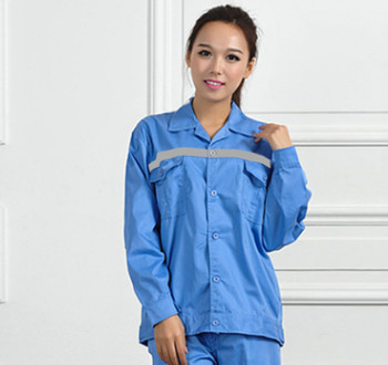 永明夏季长袖加油站工作服中石化员工劳保服灰色蓝色工程服套装图2